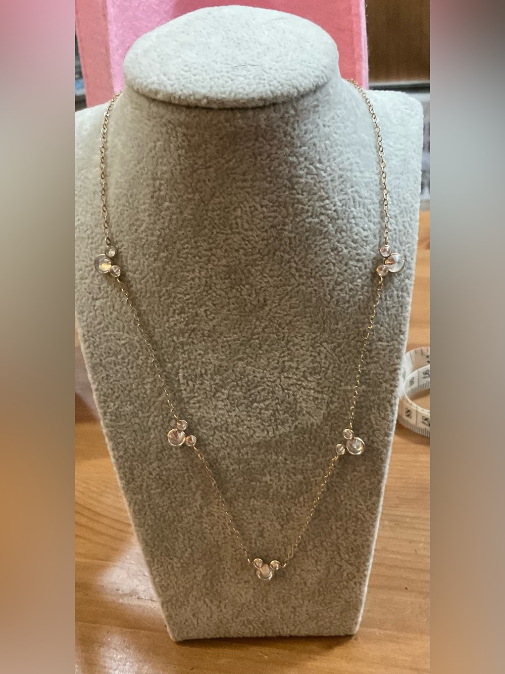 Disney: 14k. Yellow Gold thin Link Necklace with cubic zirconia Mickey heads